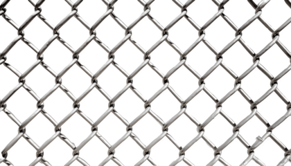Silver metallic chainlink fence with interwoven diamond-shaped pattern