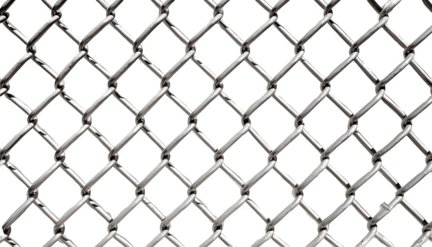 Silver metallic chainlink fence with interwoven diamond-shaped pattern