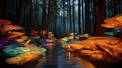 Glowing Mushroom Landscape Enchanted Forest