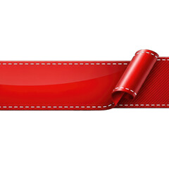 Glossy Red Ribbon Banner with Stitching Details over a Transparent Background