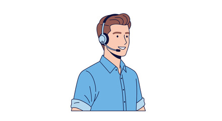 Fototapeta premium Friendly customer service representative providing assistance with a smile and headset in minimalistic illustration style