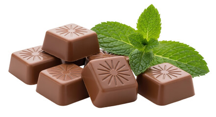 Isolated Chocolate Candies with Mint