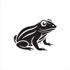 Stylized black and white frog graphic design.