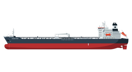 Detailed vector illustration capturing the sleek profile and robust structure of a modern oil tanker vessel isolated on a white background