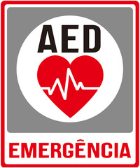 A sign indicating the location of the Automated External Defibrillator