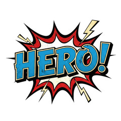 Hero Pop Art Explosion with Comic Style Lettering against Transparent Background