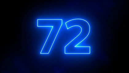 Glowing neon blue number seventy-two on black (1)