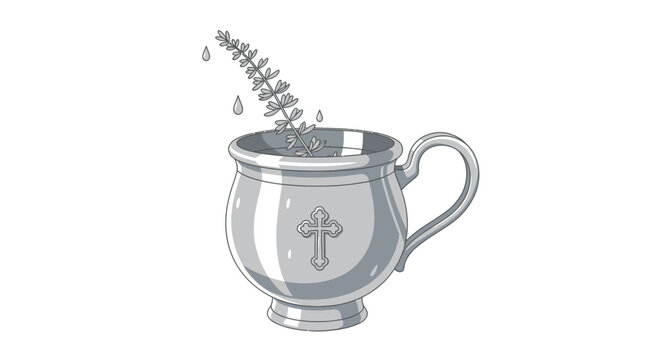 Silver Aspergillum Vessel with Water and Sprig: A Symbolic Depiction of Holy Ritual and Blessings