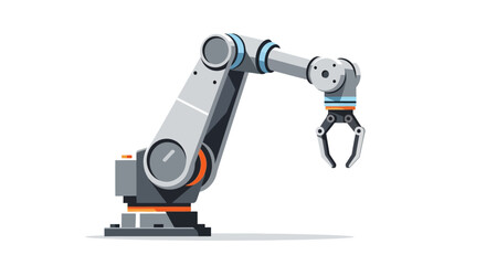 Stylized illustration showcasing an industrial robot arm equipped with a gripper, standing out against a plain white backdrop evoking a sense of