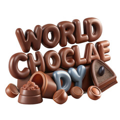 Fototapeta premium 3d chocolate letters spelling world chocolate day isolated on transparent background