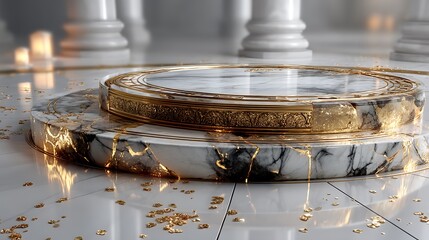 Luxury stone pedestal with gold accents high resolution photo