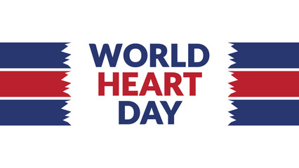 World Heart Day text with side lines on a White background. Which is observed every year in September to celebrate and wish World Heart Day.