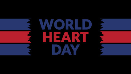 World Heart Day text with side lines on a black background. Which is observed every year in September to celebrate and wish World Heart Day.