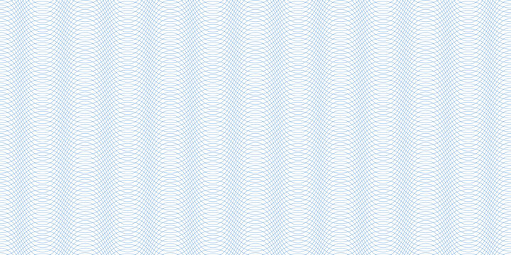 Seamless geometric blue line curves guilloche vector pattern for banknotes or certificates.