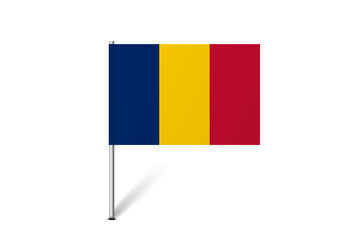 Chad flag - map pin flag representing a country cultural identity and heritage. The essence of national pride and unity. Map pin flag stuck in a white background