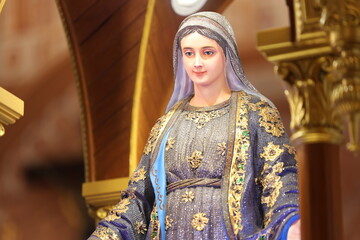 A statue of the Virgin Mary inside the Cathedral of the Immaculate Conception in Chanthaburi.