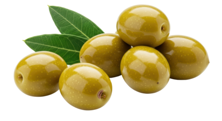 Isolated Pile of Green Olives with Leaves