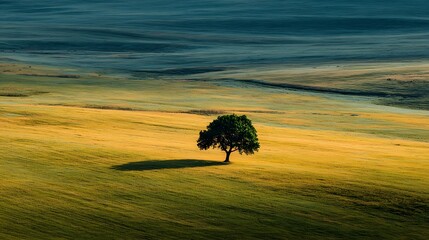Solitary Tree in Golden Fields A Serene Landscape Photography