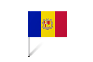 Andorra flag - map pin flag representing a country cultural identity and heritage. The essence of national pride and unity. Map pin flag stuck in a white background