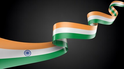 Indian flag ribbon unfurling against a dark background in a dynamic swirl