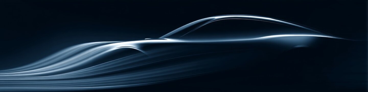 Futuristic car silhouette with flowing light effects and dynamic motion