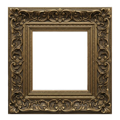 Ornate Gold Frame, Detailed Floral Carvings with Transparent Background