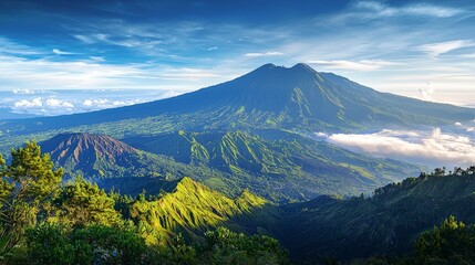 Fototapeta premium enjoy the view, see the mountainous landscape of the Indonesian island of Java. Travel sport lifestyle concept