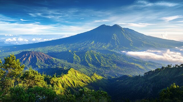 enjoy the view, see the mountainous landscape of the Indonesian island of Java. Travel sport lifestyle concept