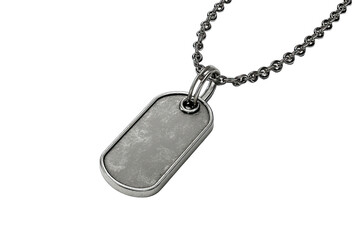 Silver dog tag pendant on a chain