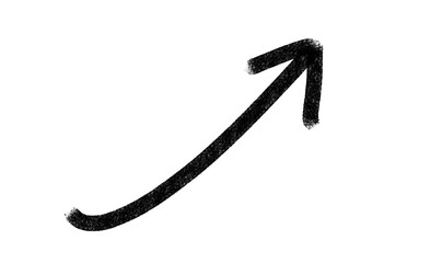 Hand-drawn black upward arrow symbol for highlights, notes, presentations, posters, scrapbooking, and creative graphic design elements