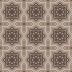 Abstract retro geometric seamless pattern with floral ornament, vintage mosaic wallpaper, and tile illustration