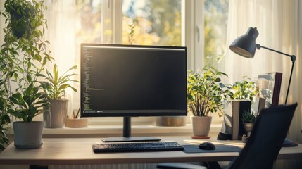 Stylish workspace with computer at home or studio