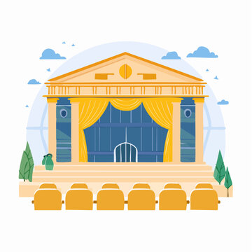 劇場・興行場とエンタメステージを表すベクターイラスト