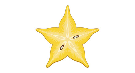 Fototapeta premium Illustration showcasing the vibrant details of a sliced star fruit in a stylized manner, highlighting its unique shape and internal texture on white