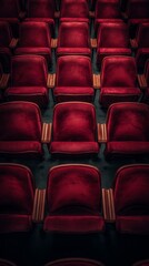 Obraz premium Rows of Red Velvet Seats in Empty Cinema Hall
