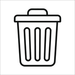 Minimalist Trash Can Icon – Black Line Art Garbage Bin Symbol for Delete, Remove, or Recycle on White Background.

