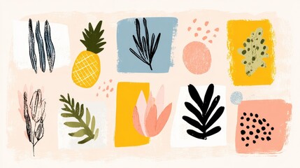 Abstract floral and fruit collage