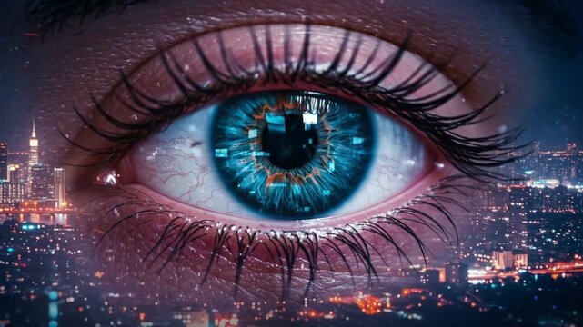 Blue eye city skyline background wallpaper abstract art digital illustration stock photo image free download