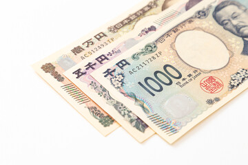 白背景に日本の紙幣