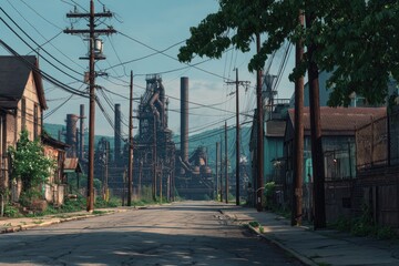 Empty street, industrial,  neighborhood