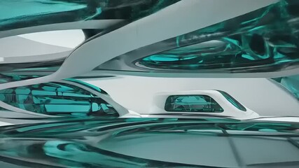 Futuristic architectural design featuring flowing glass structures and sleek lines in a modern interior