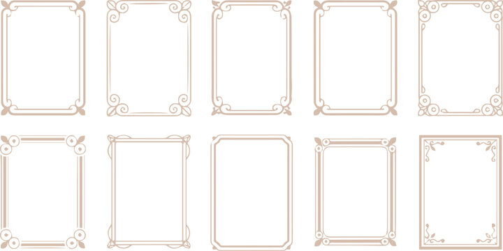 10 decorative rectangular frames with floral geometric patterns in gold beige for invitations certificates ai eps jpeg png vector