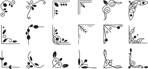 16 decorative corner vector designs set for ornamental borders floral leaves flourishes vintage frame embellishments