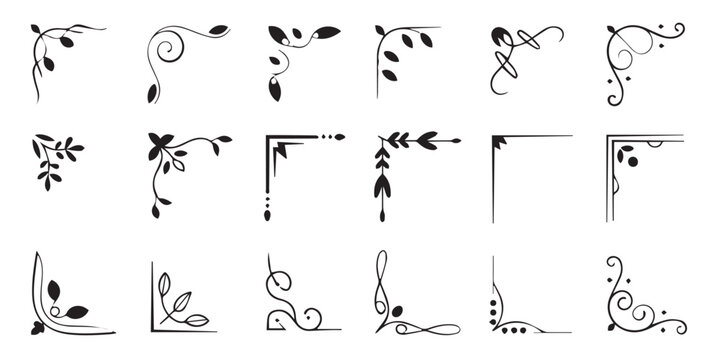 sleek minimalistic corner vector set 16 abstract curves lines circles simple modern frame accents decorative elements