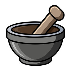 A gray mortar and pestle on a white background for cooking or pharmacy