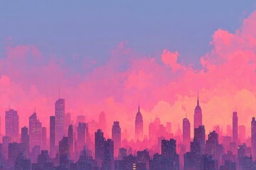 Fototapeta premium Pastel cityscape at sunset (1)