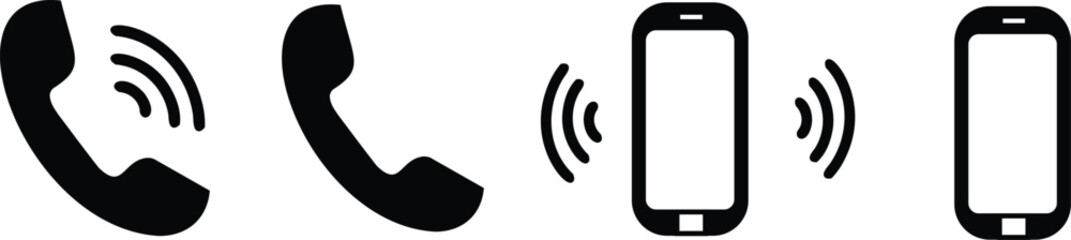 Ringing smartphone collection Telephone call sign. Smartphone ringing symbol , vibration symbol Contact us  Vector illustration