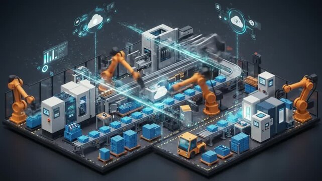 Automated factory iot smart manufacturing industry robotics cloud computing technology concept