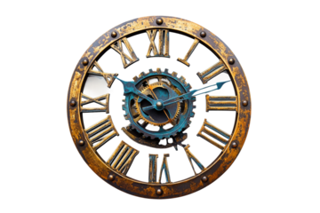 Minimalist artistic wall clock isolated on transparent background