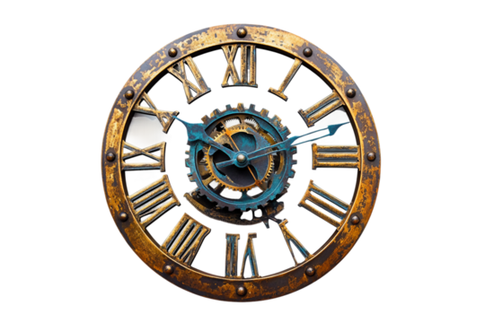 Minimalist artistic wall clock isolated on transparent background